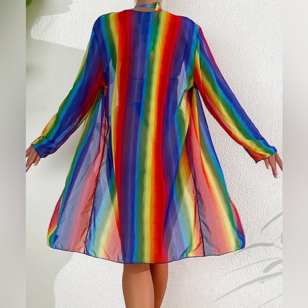 Collection B Ombre Sheer Open Cardigan in Blue, Green, Red